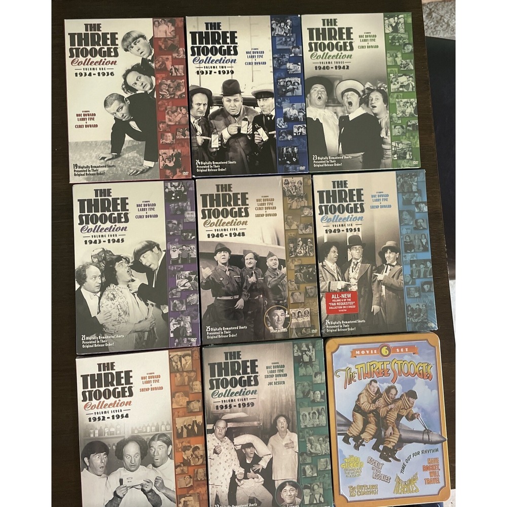 The Three Stooges Collection Volumes 1-8 DVD And 6 Movie Set Tin Moe Curly Larry